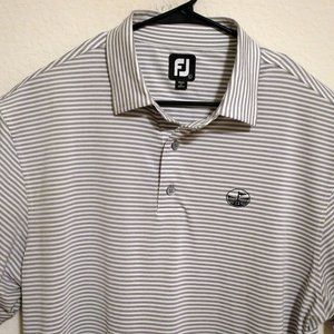 FootJoy Mens Short Sleeve Golf Polo Shirt Large Gray White Stripes Polyester